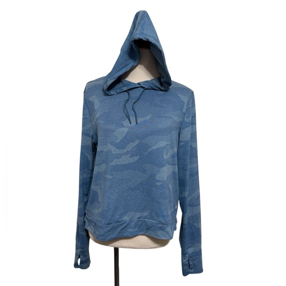 SPYDER Active Hoodie SweatShirt Blue Camouflage Stretch Pullover Size M - Picture 1 of 12